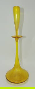 Blenko yellow crackle glass decanter: with stopper, 17"