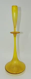 Blenko yellow crackle glass decanter: with stopper, 17"