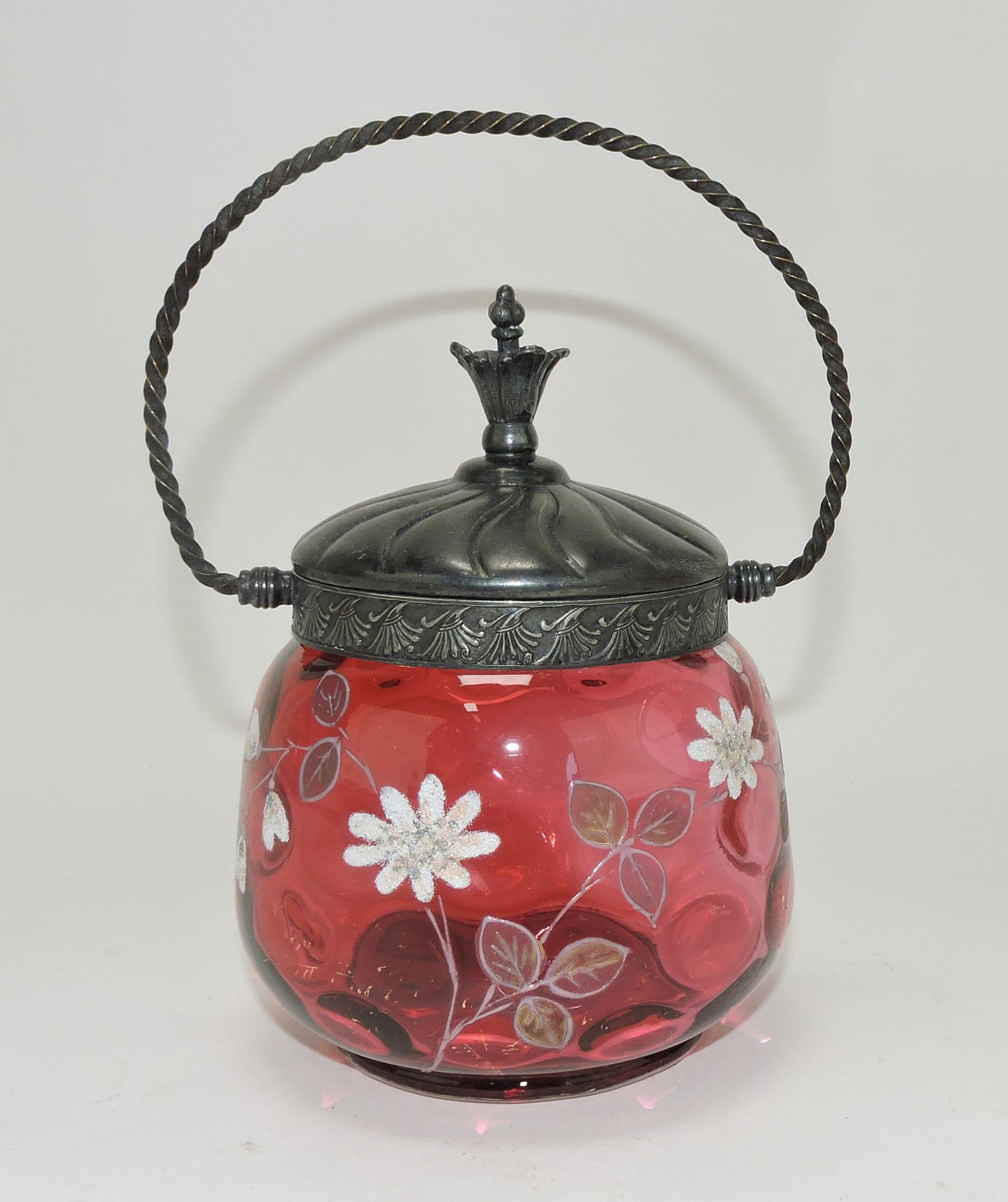Cranberry floral enamel pickle castor (1 of 1)