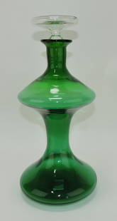 MCM Blenko green glass decanter,: 13"