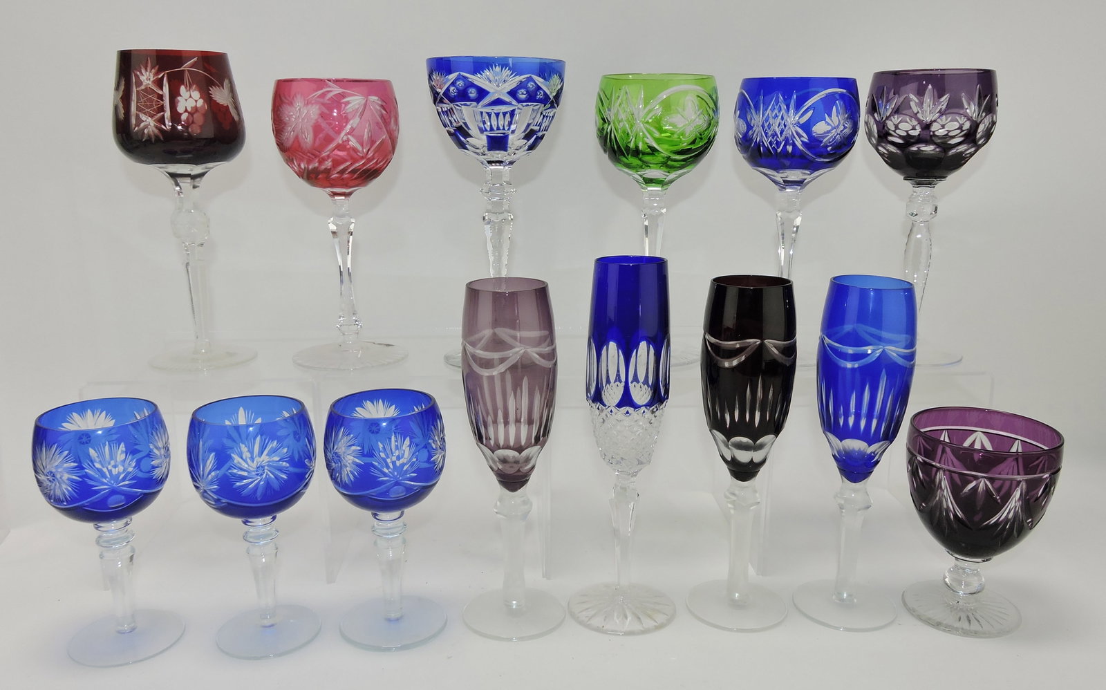 Lot of 14 Bohemian cut to clear goblets (1 of 1)