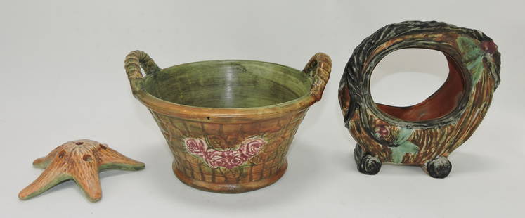Weller Flemish 4" tub, Warwick circle: vase, and starfish flower frog