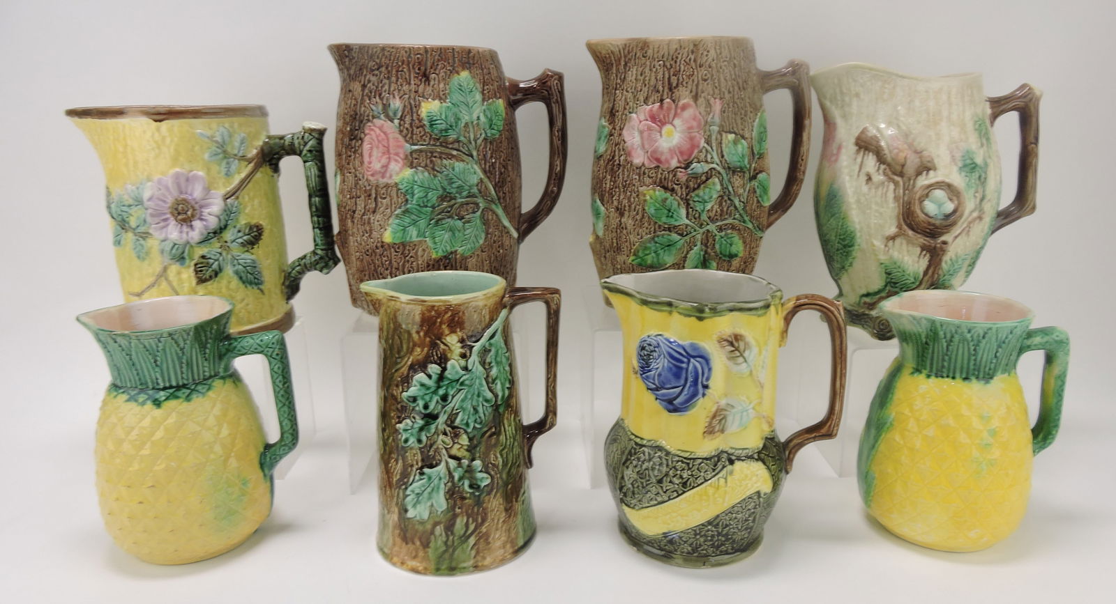 Majolica lot of 8 pitchers, 7 1/2 to 9 1/2", (1 of 1)