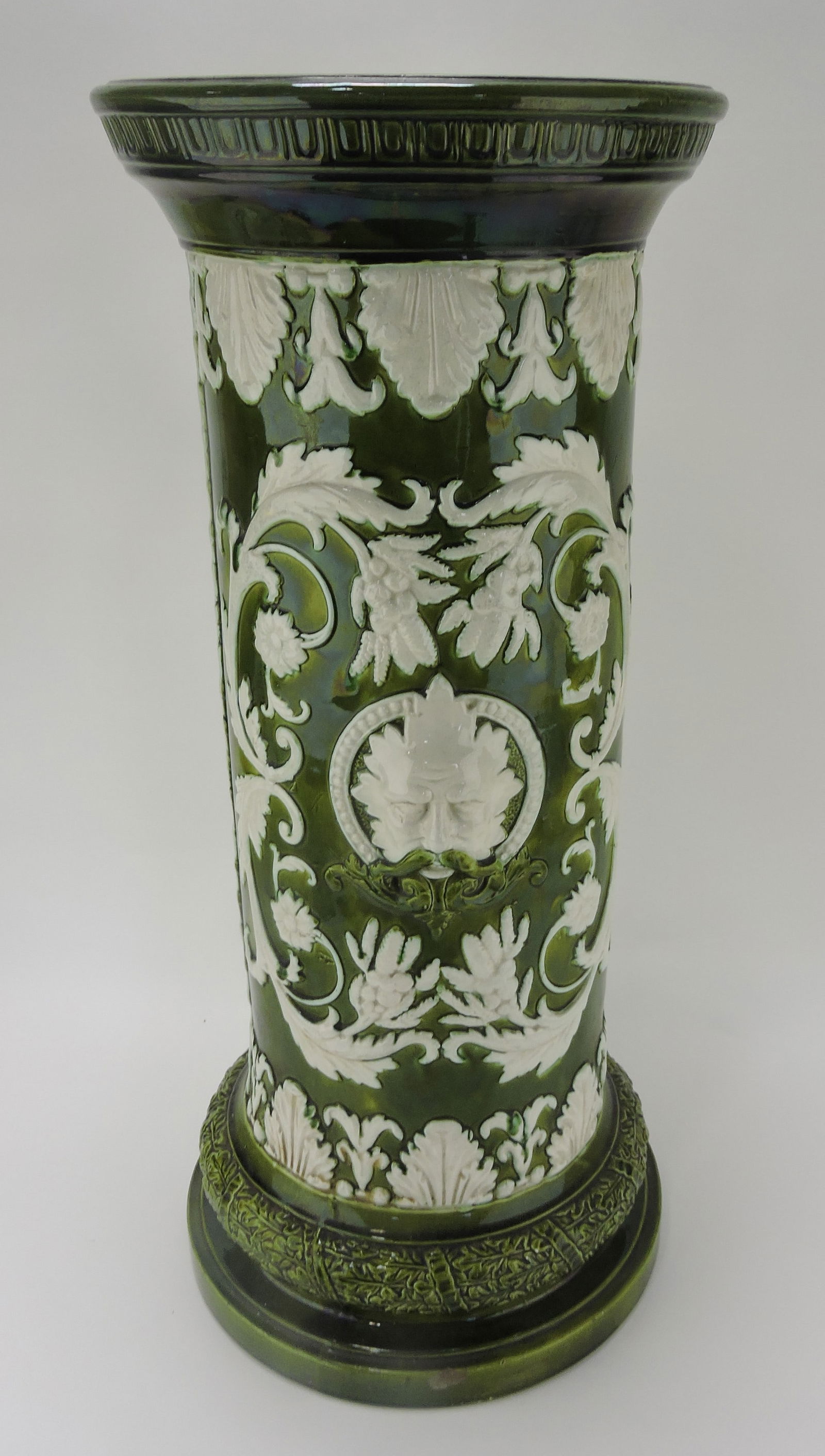 Wardle majolica pedestal, 30"h, 13"d,: base rim chip