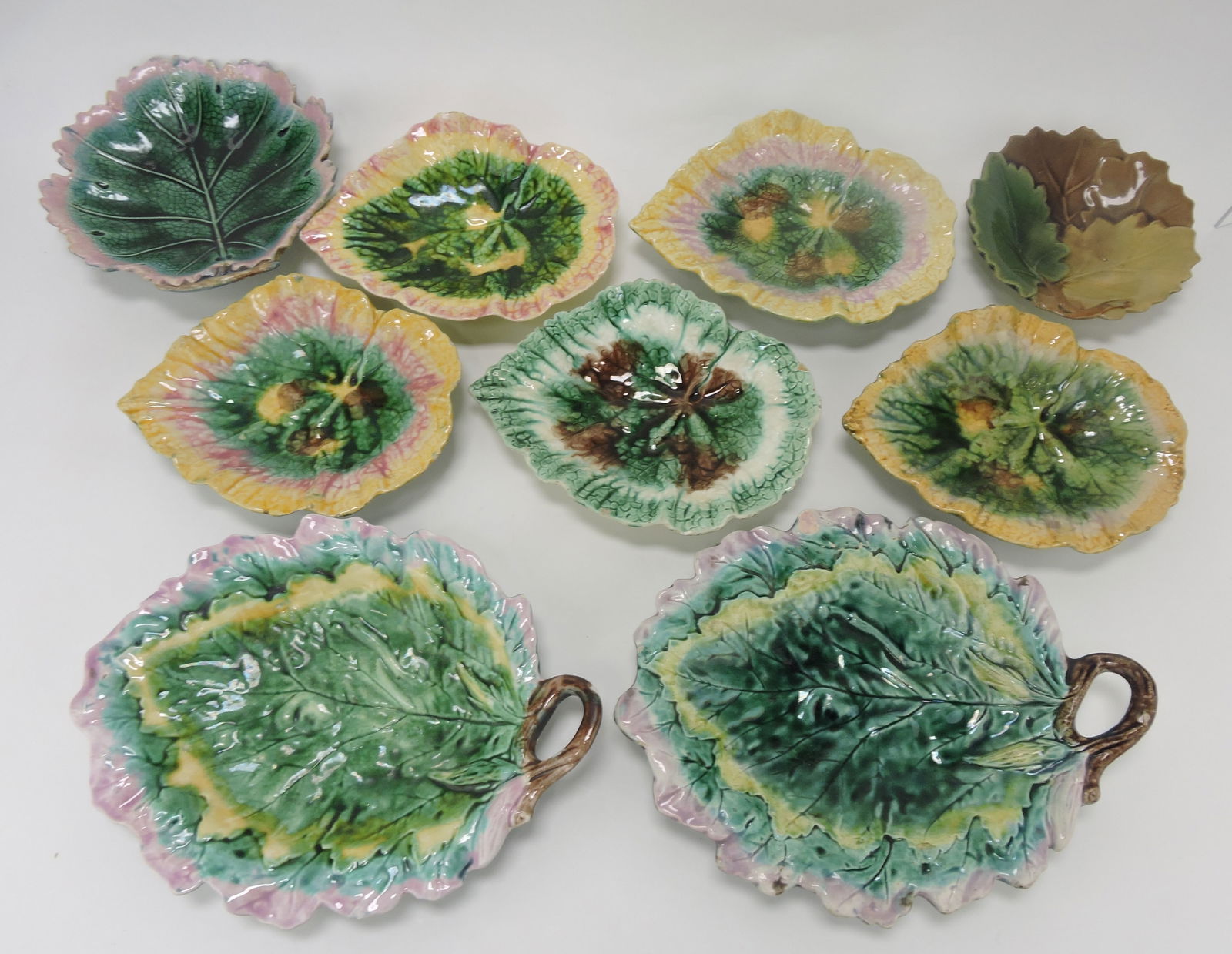 Etruscan majolica lot of 9 leaf trays, (1 of 1)