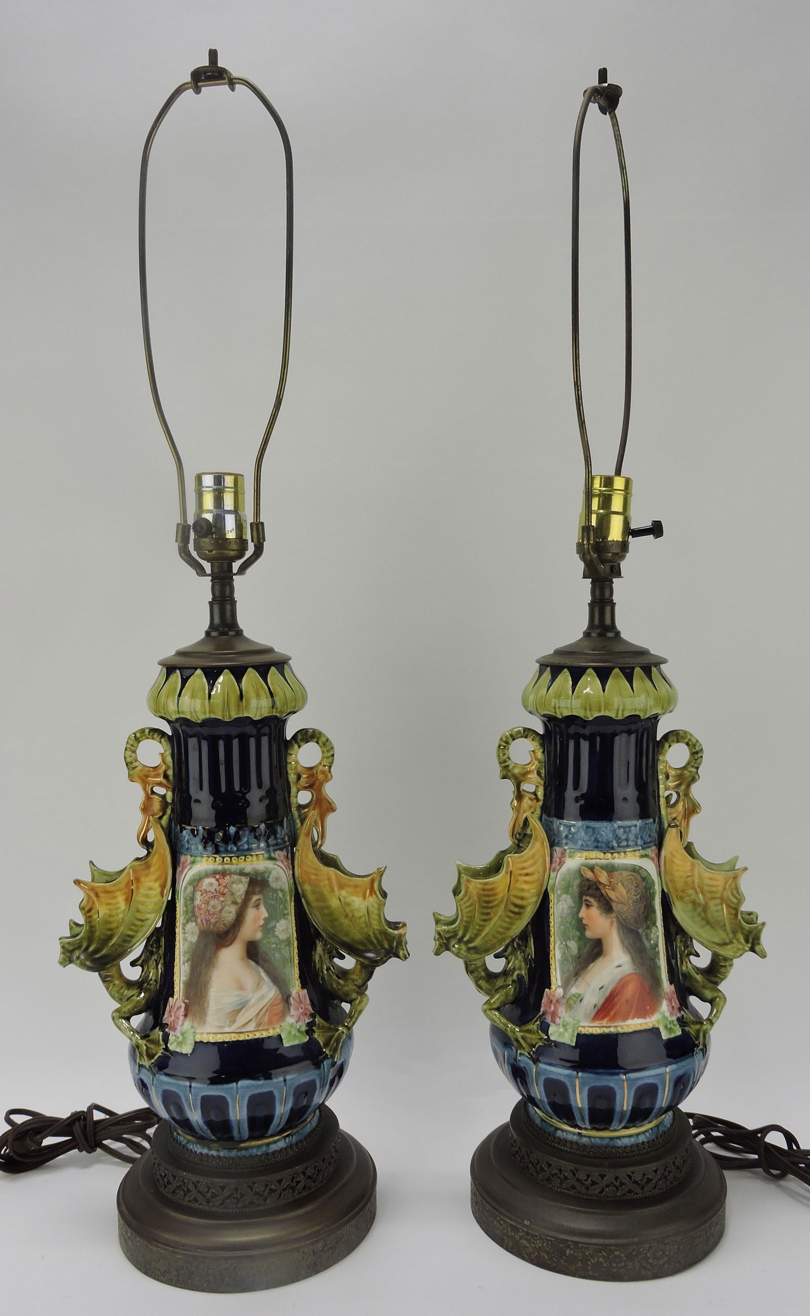Continental majolica pair of table lamps (1 of 5)