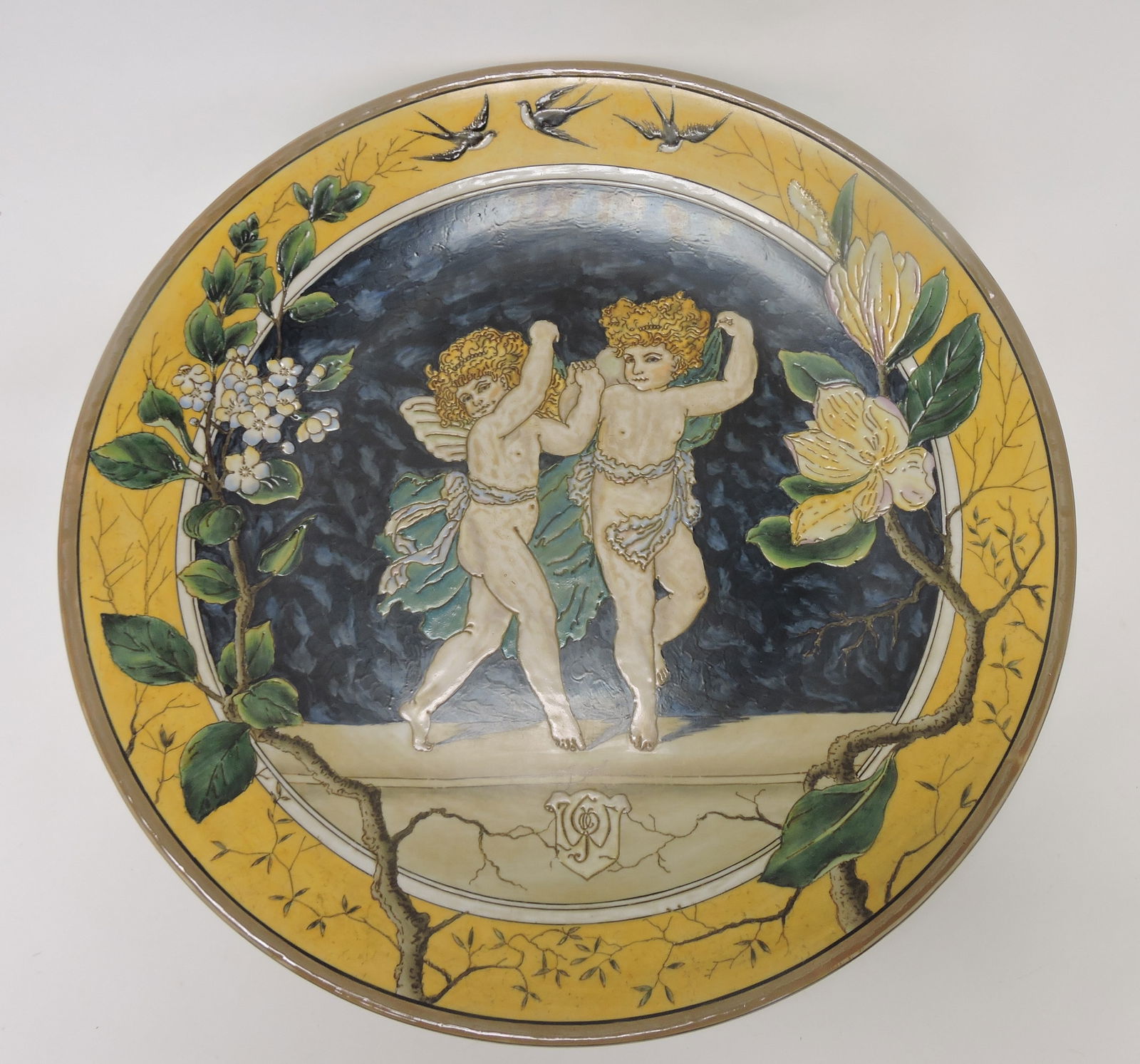 Minton style porcelain large plaque with (1 of 2)