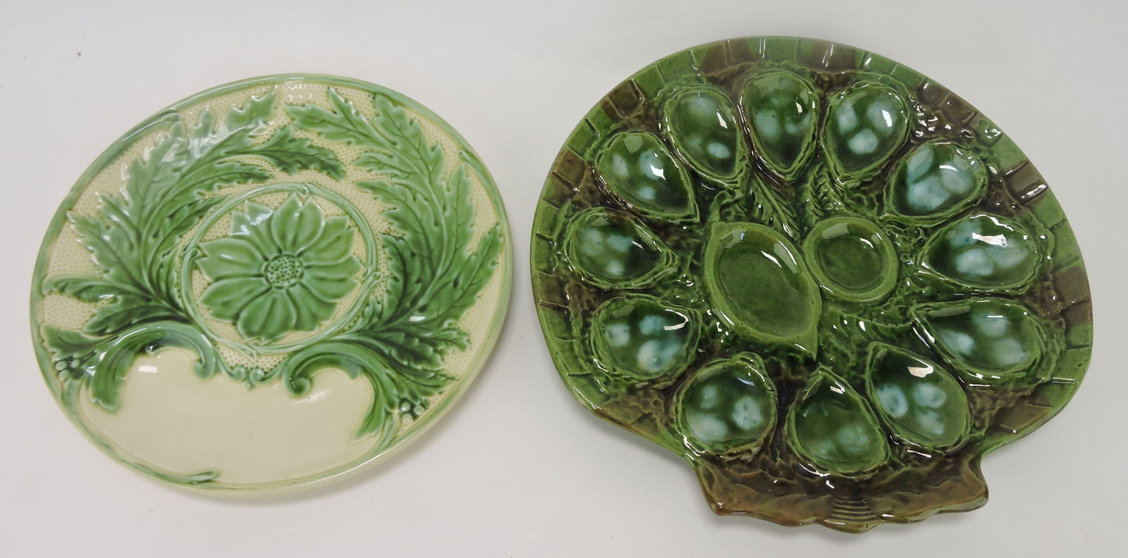 Majolica artichoke plate and shell egg plate (1 of 1)