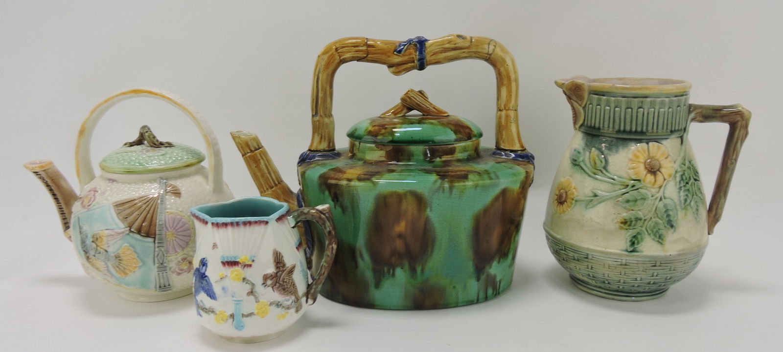 Majolica lot of 2 teapots and 2 pitchers, (1 of 1)
