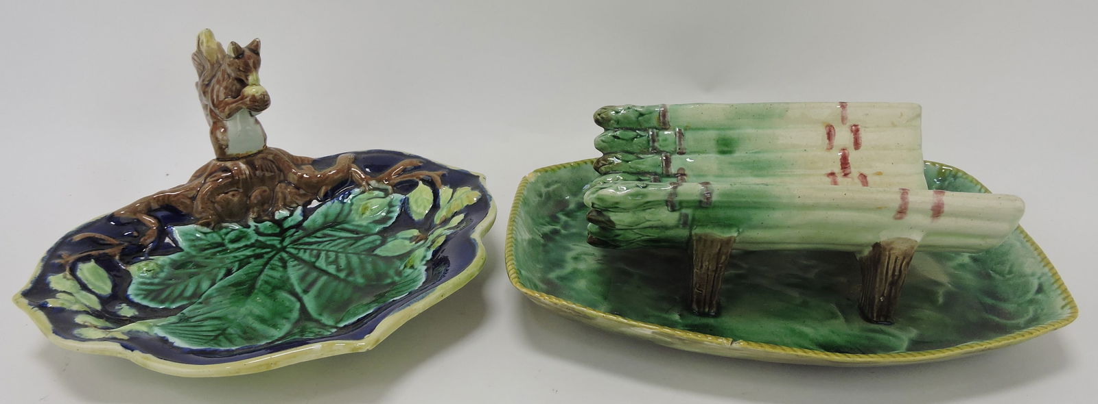 Majolica squirrel tray and asparagus (1 of 1)
