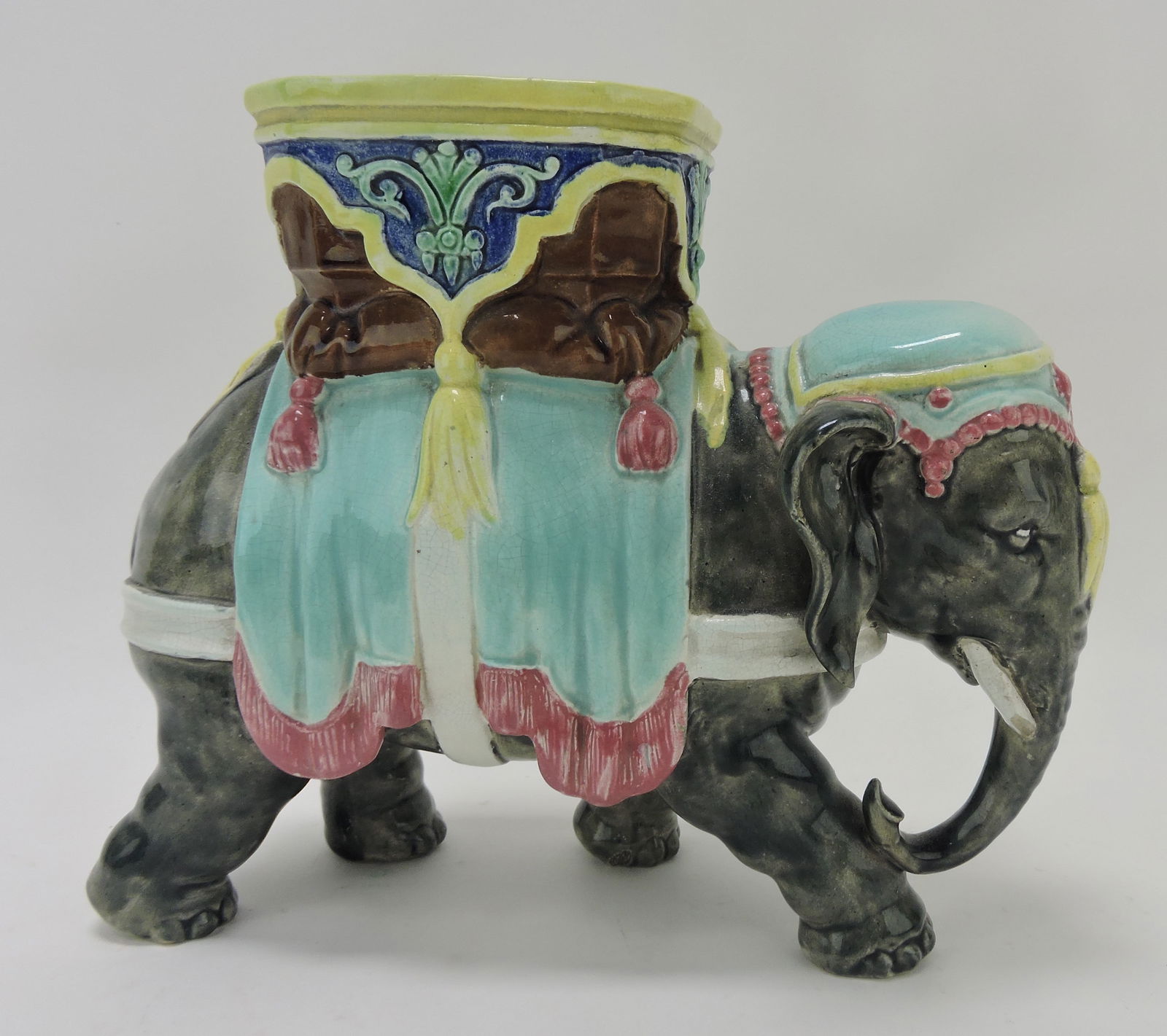 Majolica Howdah elephant figural vase, 8" (1 of 1)