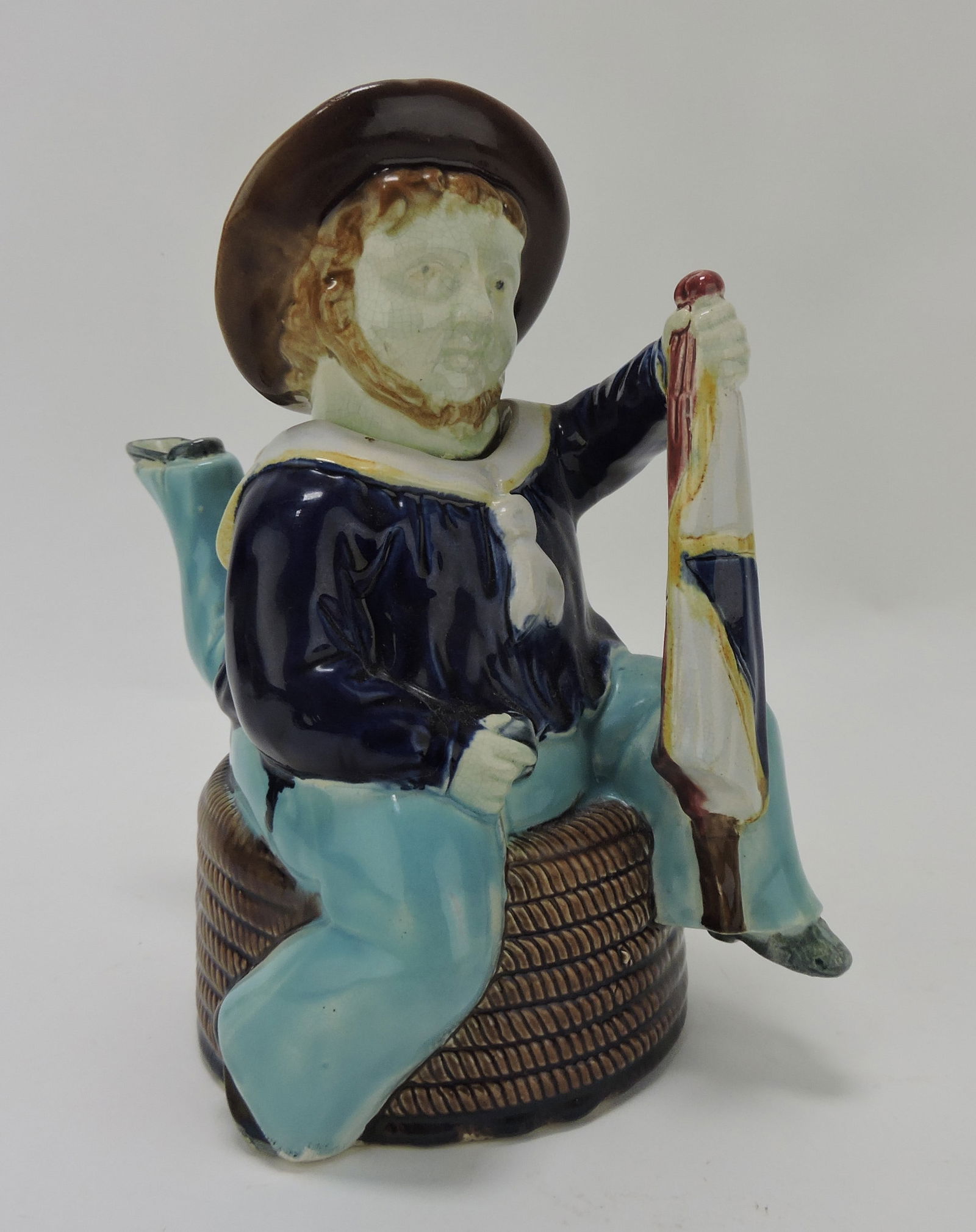 Majolica Isle of Man teapot with: flag, 9"; Sue & Harry Thurmon Collection