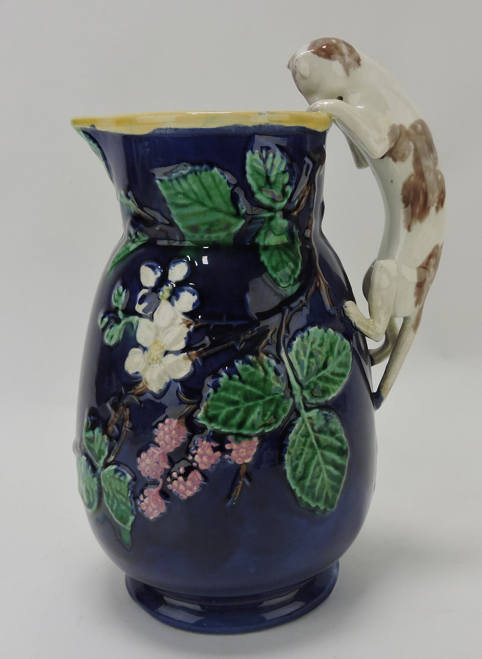 Majolica cobalt floral pitcher with (1 of 1)