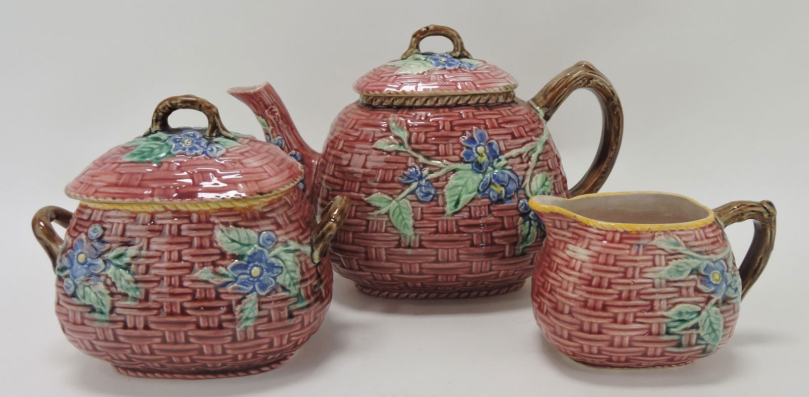 Majolica basket and floral 3 pc (1 of 1)