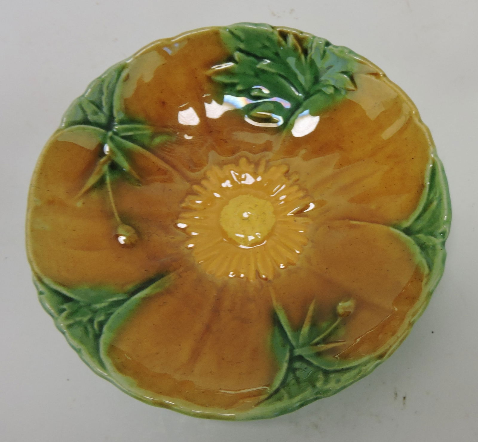 Minton majolica rare floral butter pat (1 of 2)