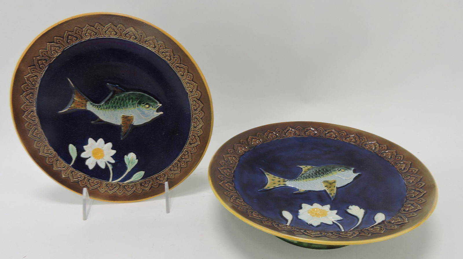 Holdcroft majolica cobalt fish and (1 of 1)