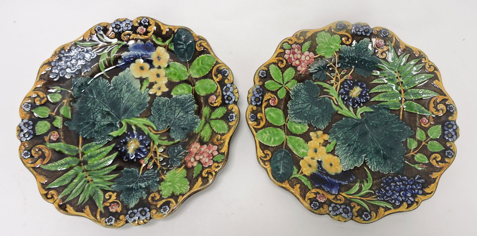 Samuel Alcock majolica pair of leaf, (1 of 1)