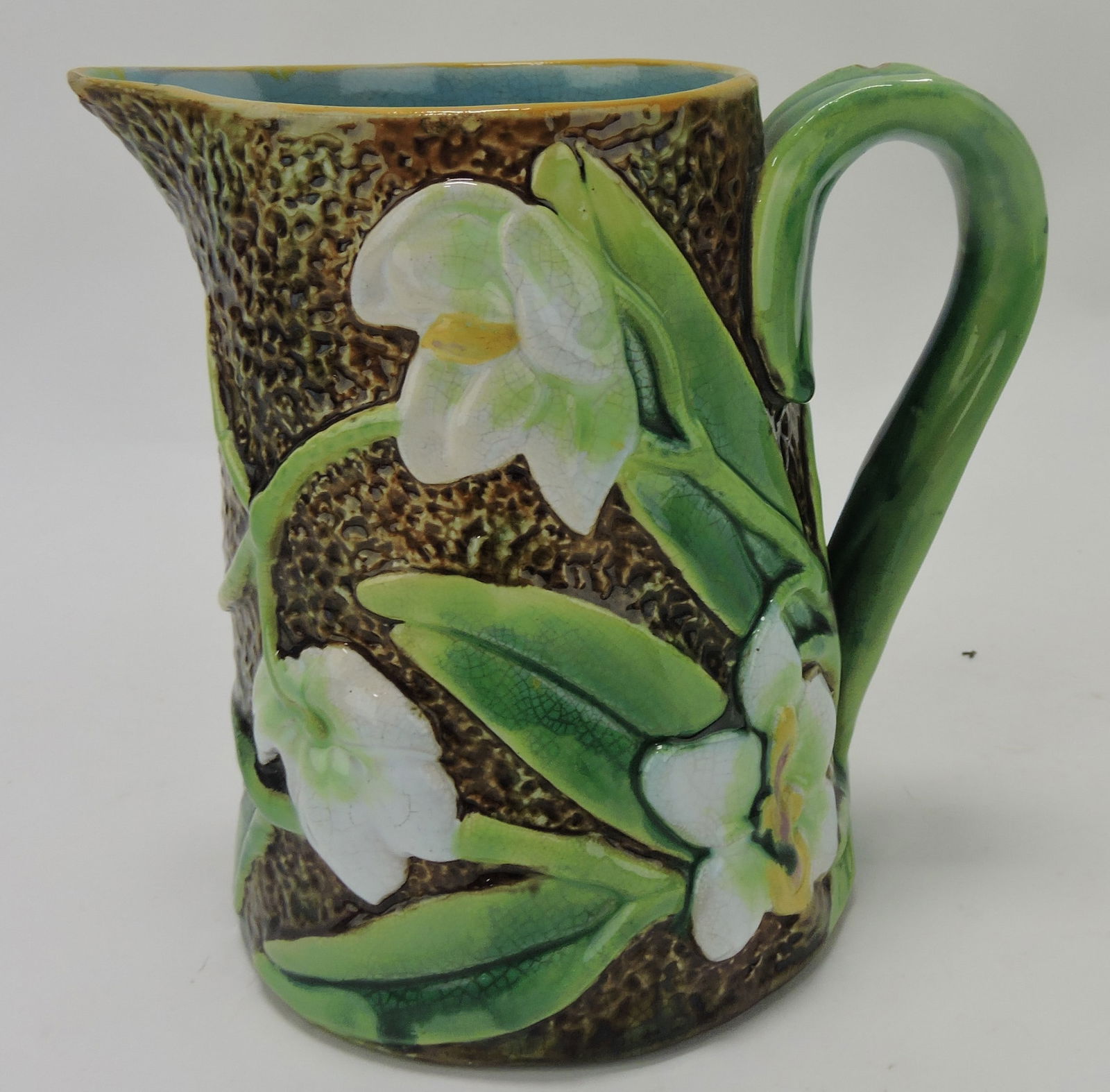 George Jones majolica orchid pitcher, (1 of 2)