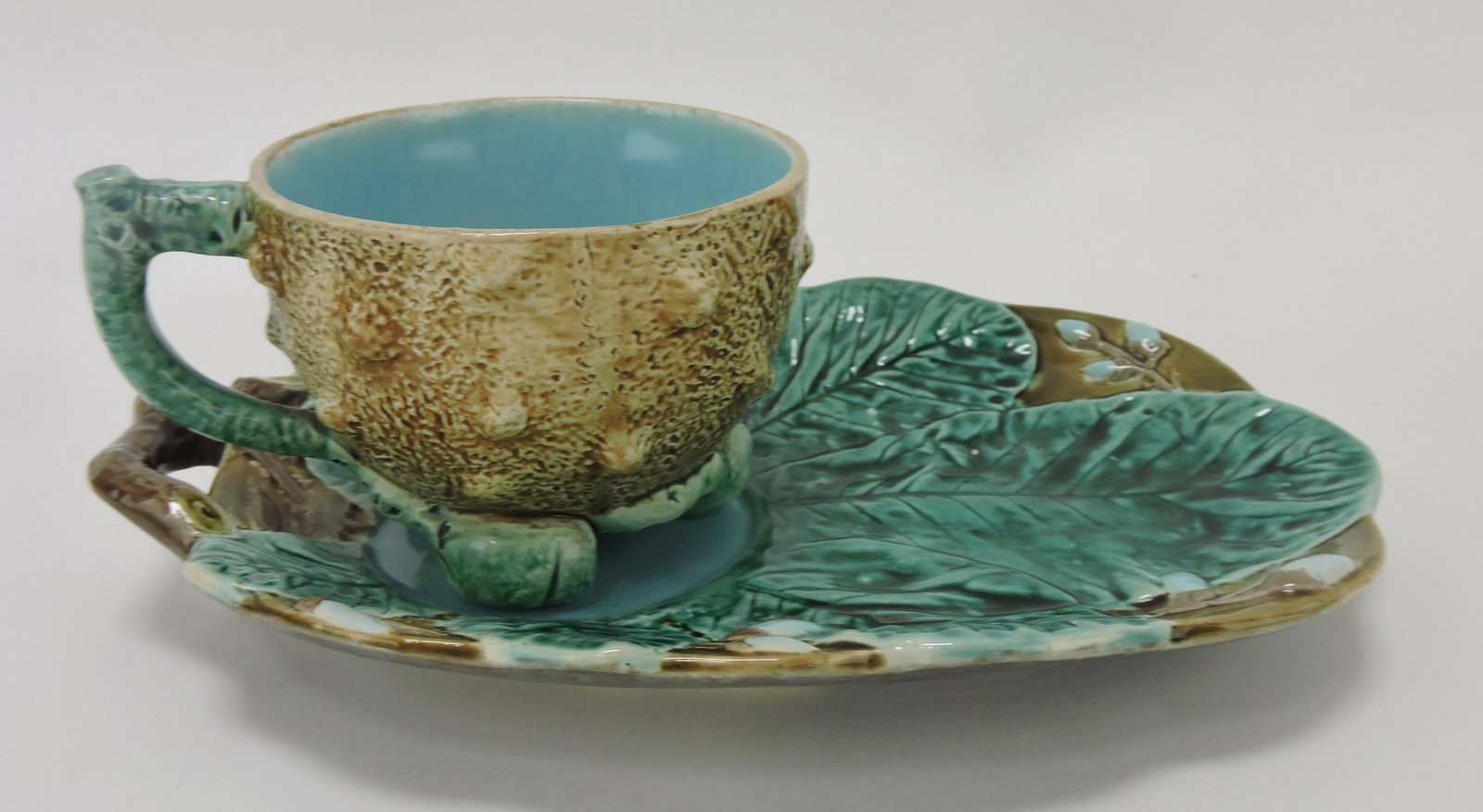 Holdcroft majolica rustic cup and: saucer
