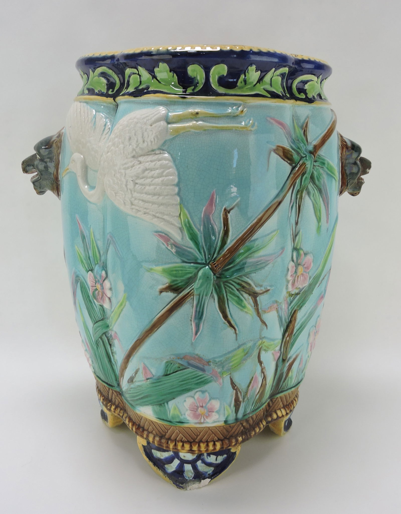 Majolica stork umbrella stand with (1 of 3)