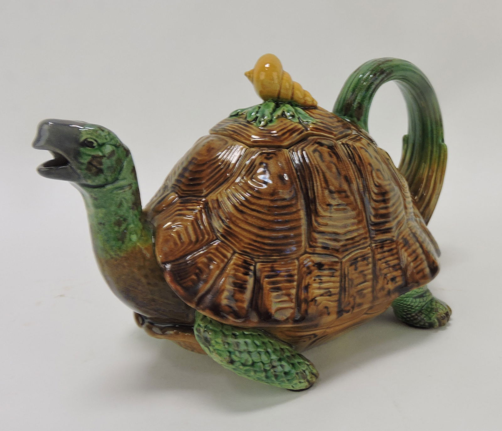 Minton majolica tortoise figural teapot, (1 of 2)