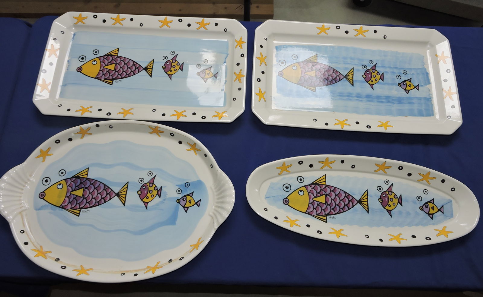 Hall China lot of 4 large platters with fish (1 of 1)