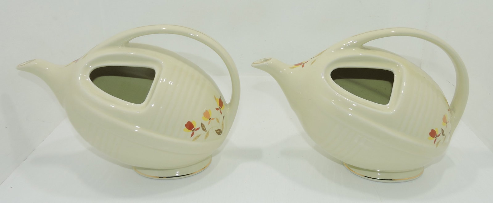 Hall China Autumn Leaf lot of 2 football: teapots, no lids