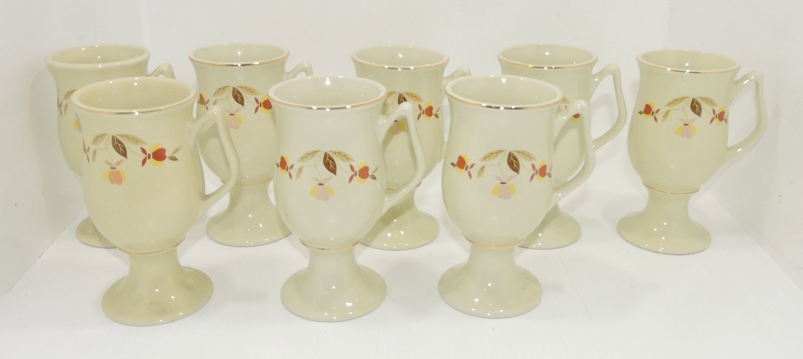 Hall China Autumn Leaf lot of 8 latte: pedestal cups