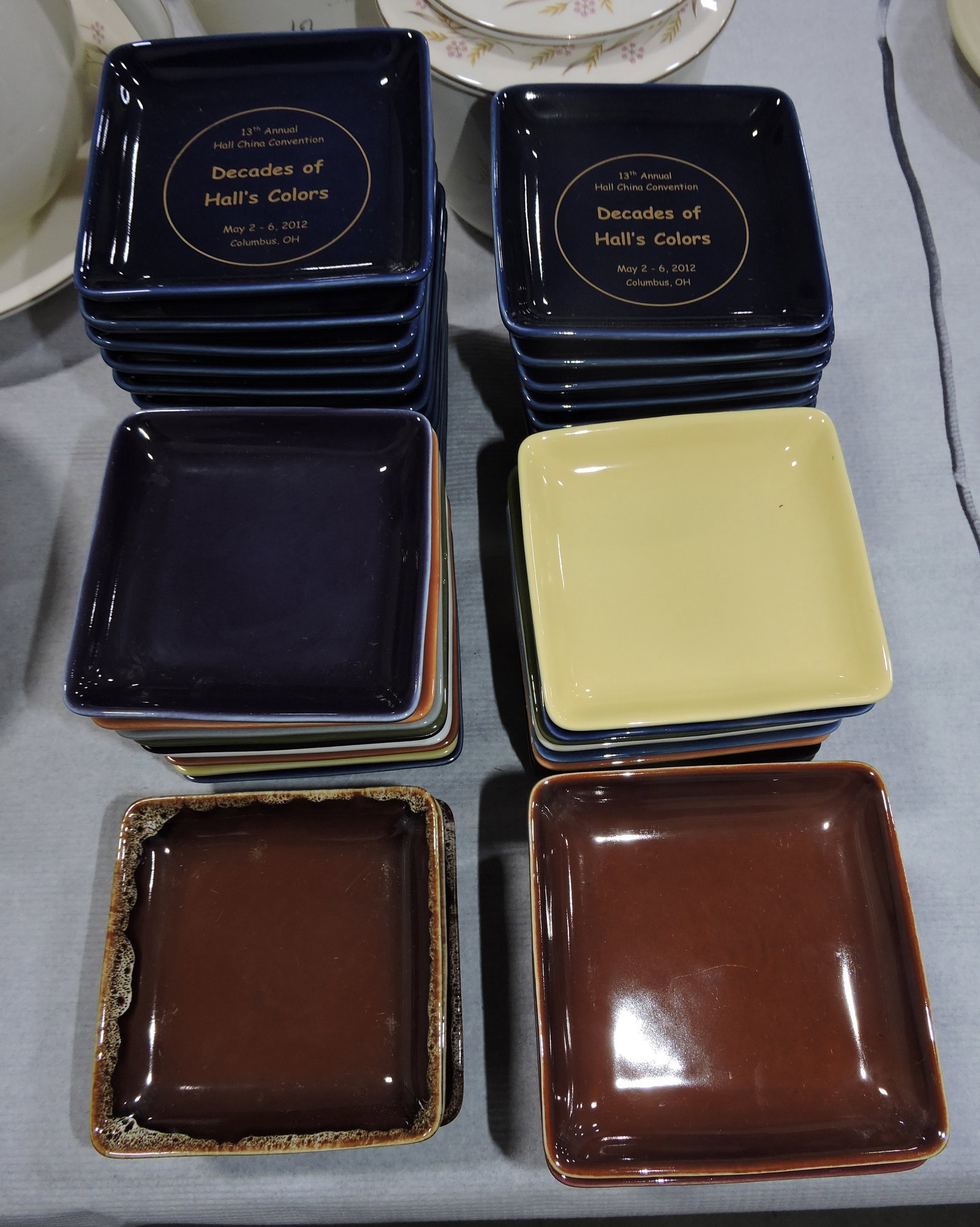 Hall China lot of 51 - 4 1/2" square trays,: some samples