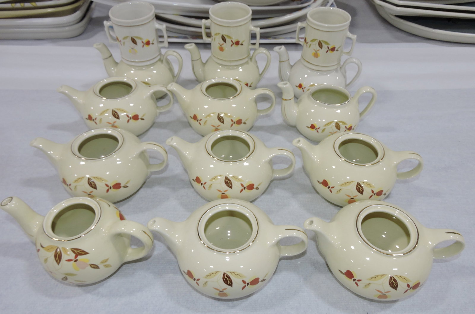 Hall China Autumn Leaf lot of 12 teapots,: no lids