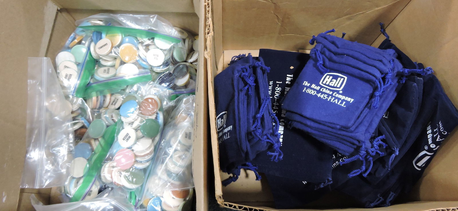 Hall China box of color chips and felt bags (1 of 1)