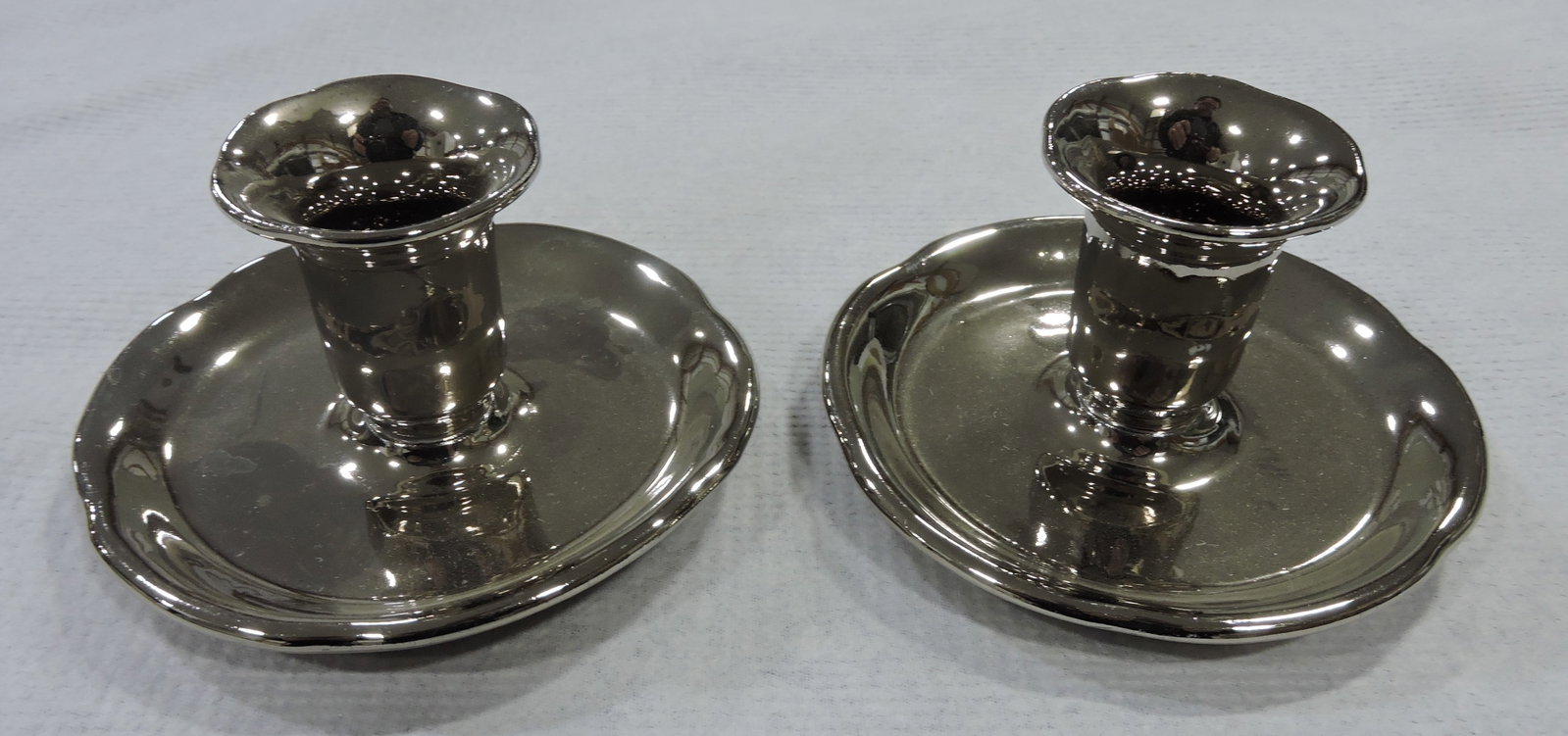 Hall China Silver Glo pair of candle holders: .