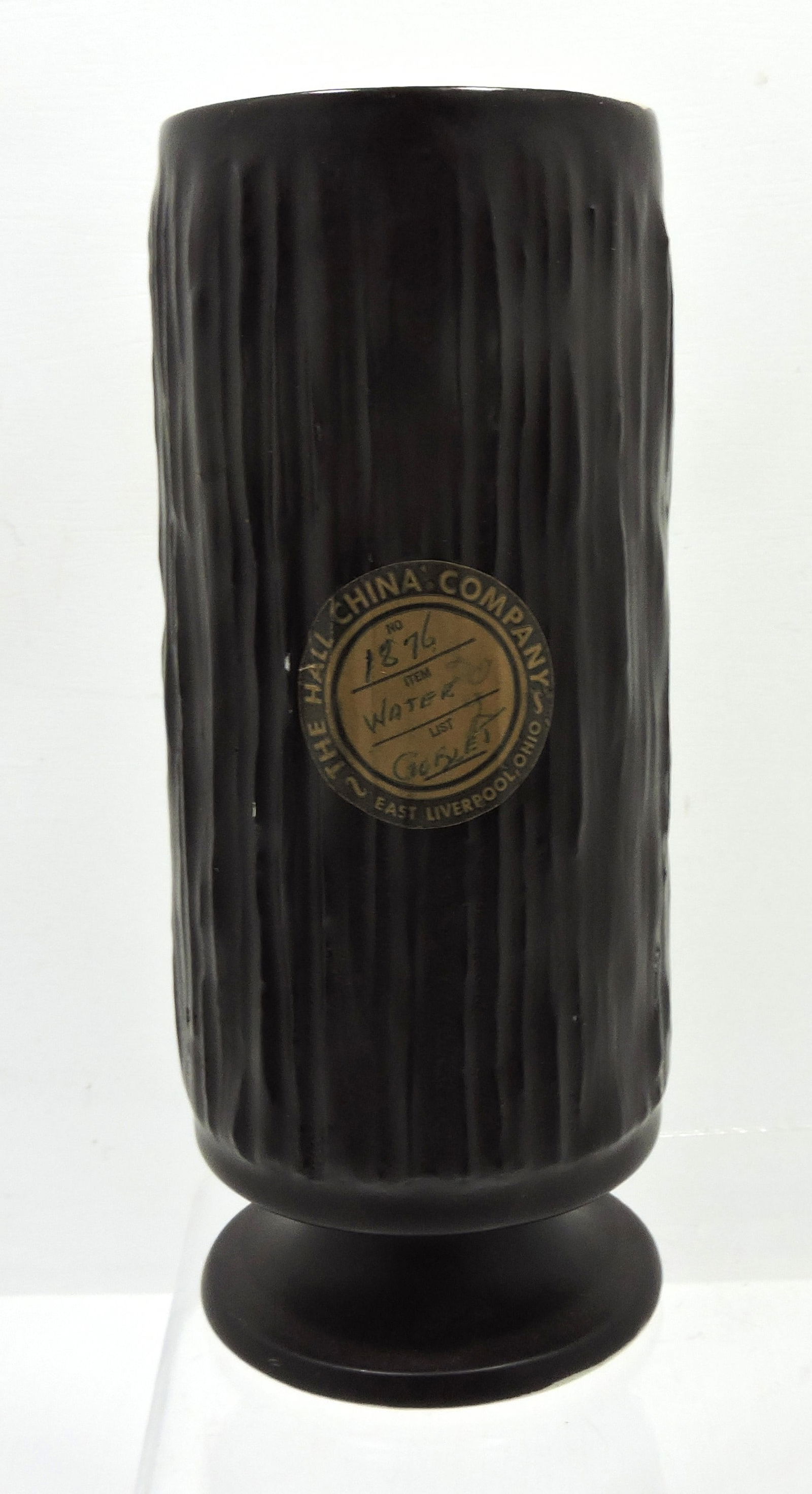 Hall China water goblet sample #1876,: with label, 7 1/2"