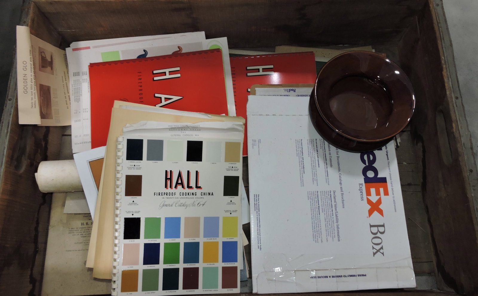 Hall China ephemera with wooden: dish crate