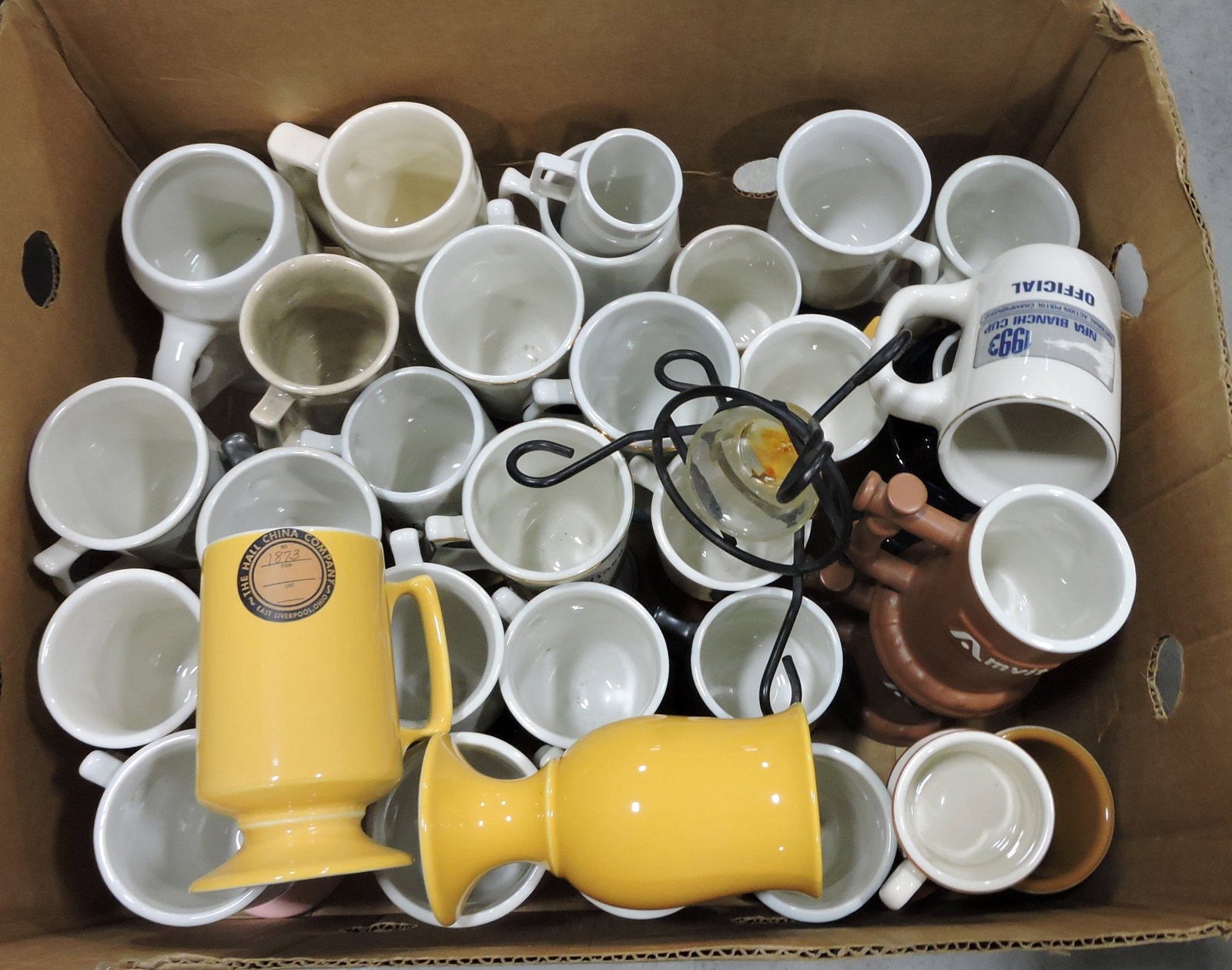 Hall China box of mugs & cups: .