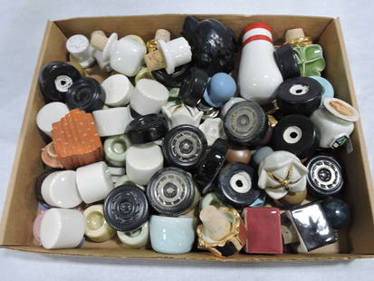 Hall China box of decanter parts: .
