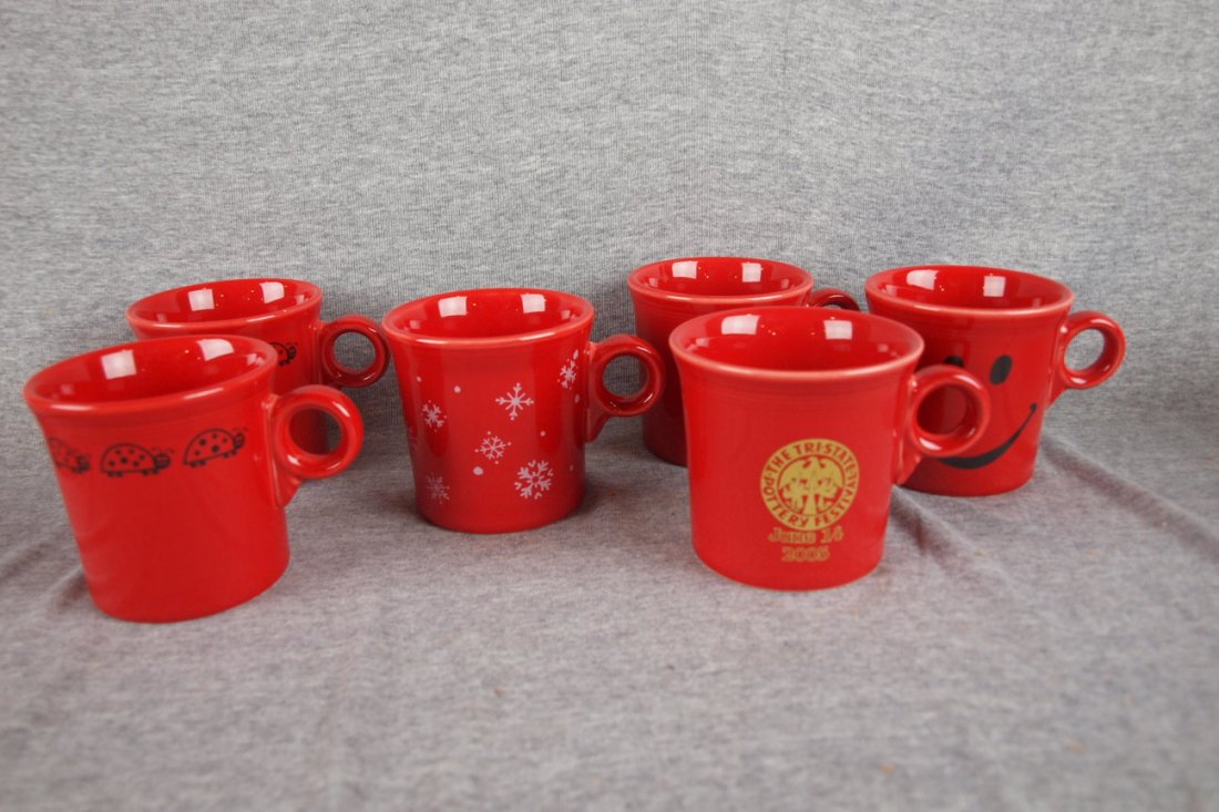 Fiesta scarlett lot of 6 mugs with decals: Fiesta scarlett lot of 6 mugs with decals