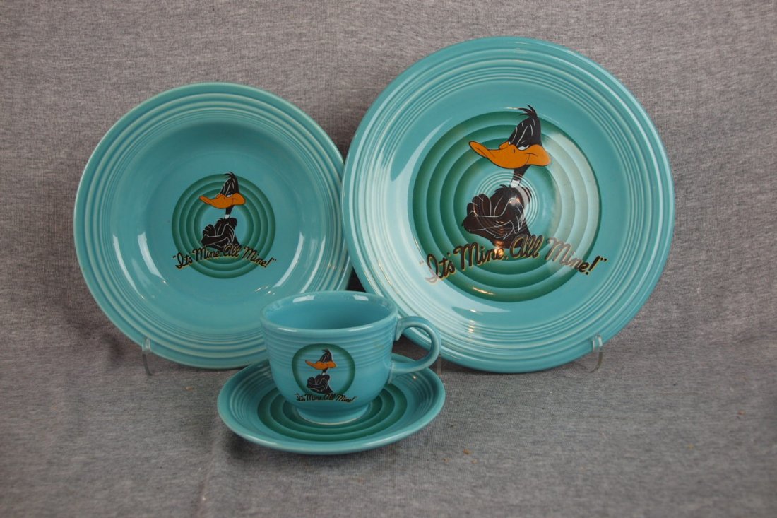 Fiesta turquoise Looney Tunes Daffy Duck 4 piece: Fiesta turquoise Looney Tunes Daffy Duck 4 piece place setting