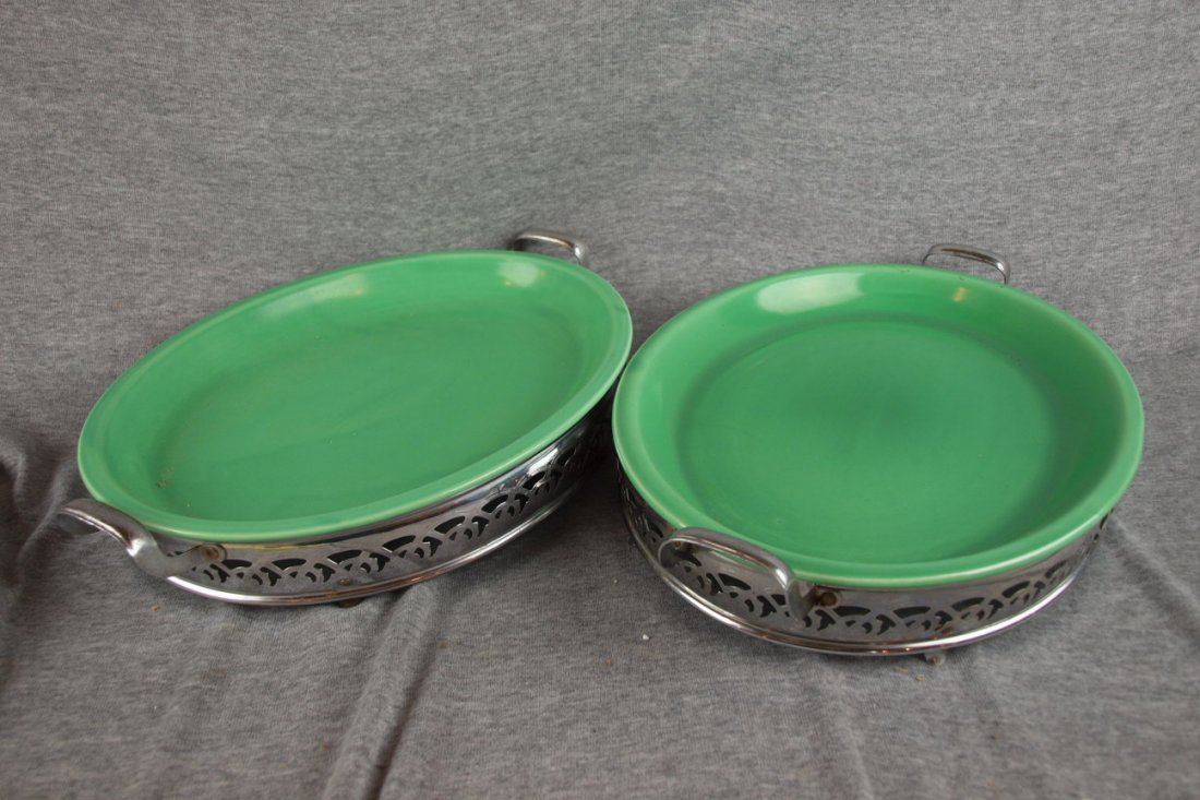 Fiesta Kitchen Kraft platter group - 2 green and: Fiesta Kitchen Kraft platter group - 2 green and 2 metal holders