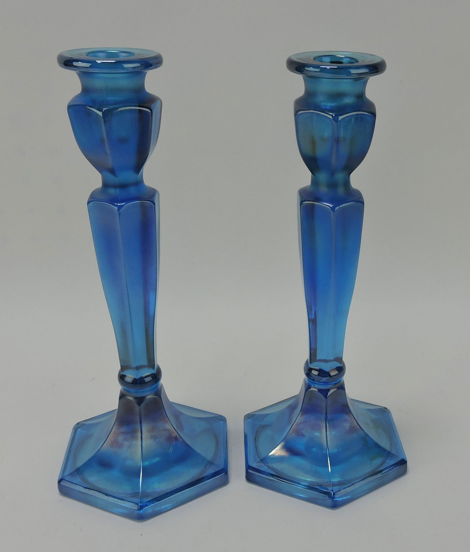 Carnival glass pair of candle holders, 10" (1 of 1)
