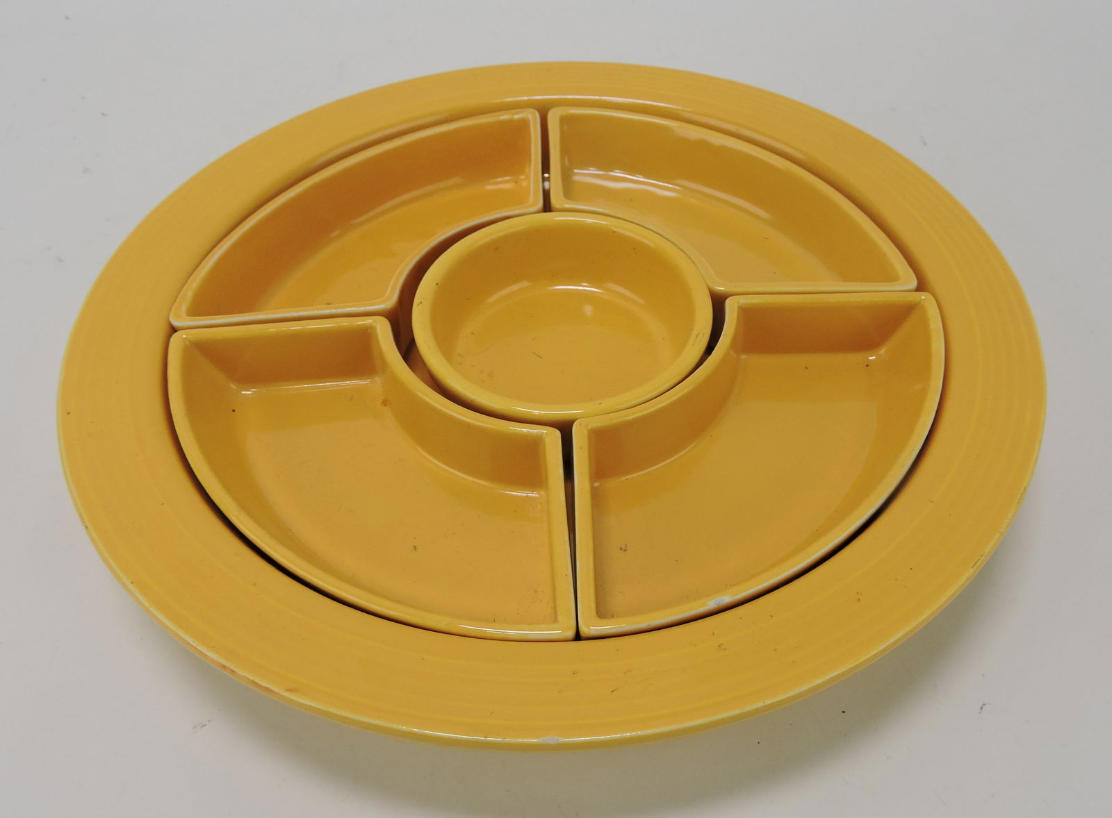 Fiesta relish tray, all yellow, rim nick (1 of 1)
