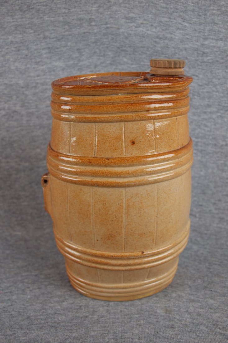 Stoneware barrel form bottle, signed : Stoneware barrel form bottle, signed