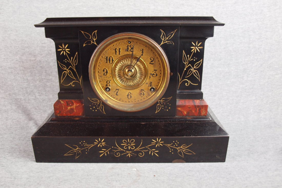 Ansonia "Vienna" iron case clock, time and strike: Ansonia "Vienna" iron case clock, time and strike, unusual brass face