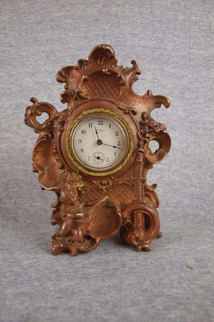 New Haven novelty clock with cherubs, 8" : New Haven novelty clock with cherubs, 8"