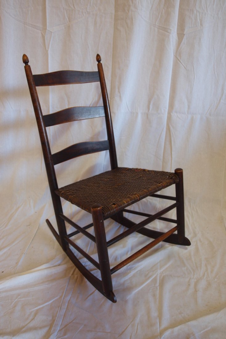 Early Shaker rocker with rush seat: Early Shaker rocker with rush seat