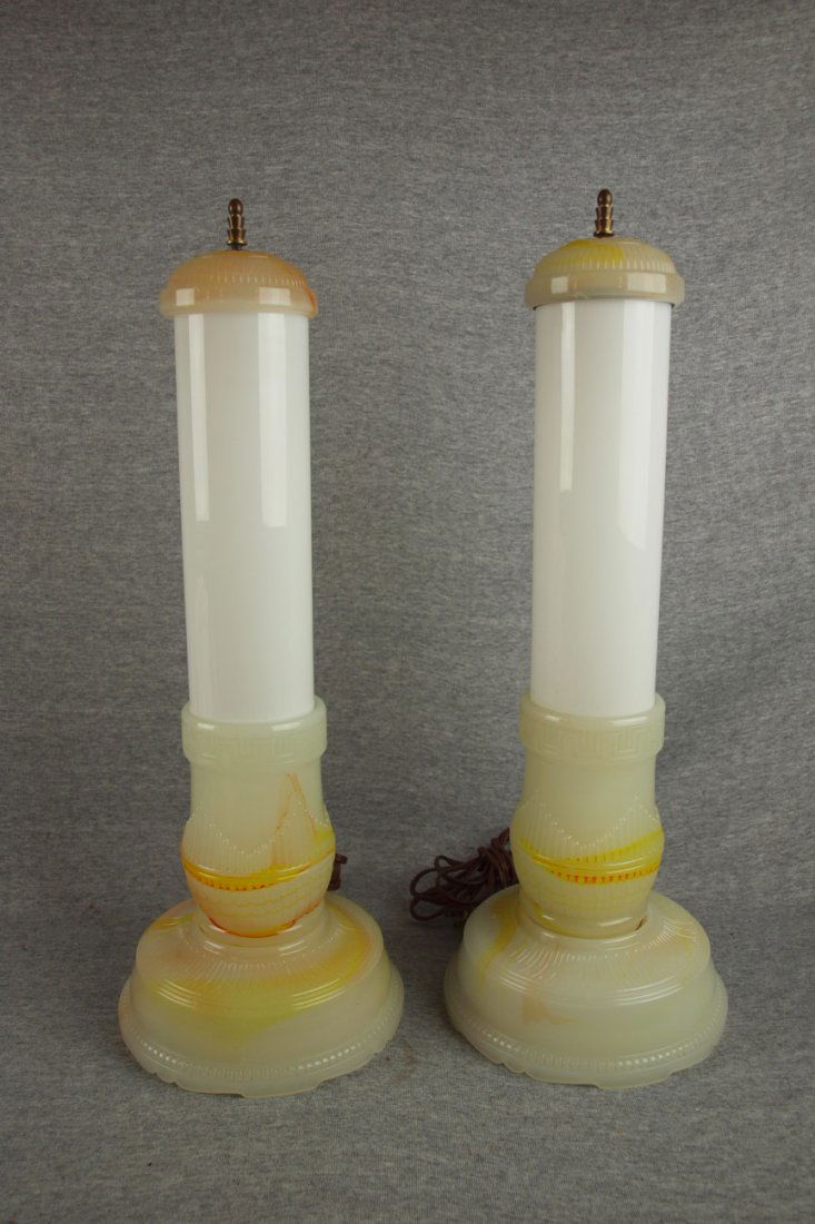 Pair of alabaster mantle lamps , 20": Pair of alabaster mantle lamps , 20"