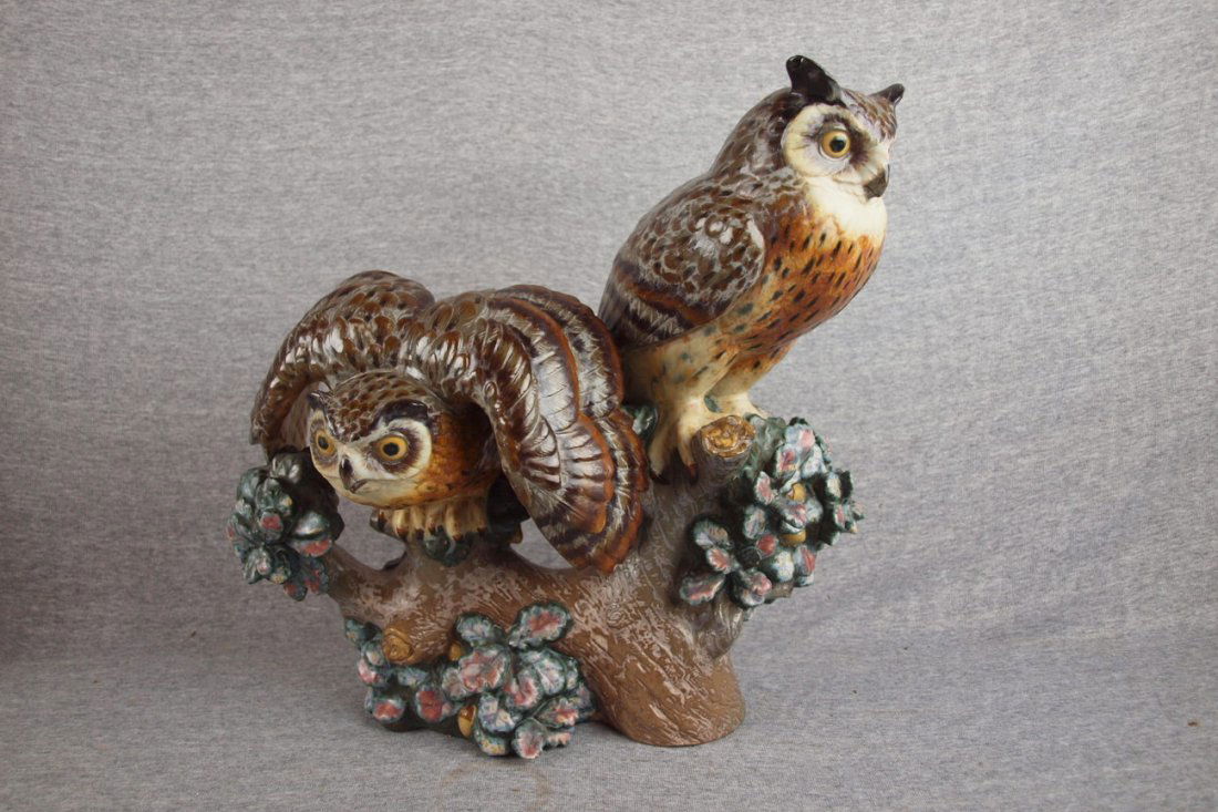 Lladro pair of owls on branch figure, 14 1/2", #2: Lladro pair of owls on branch figure, 14 1/2", #204