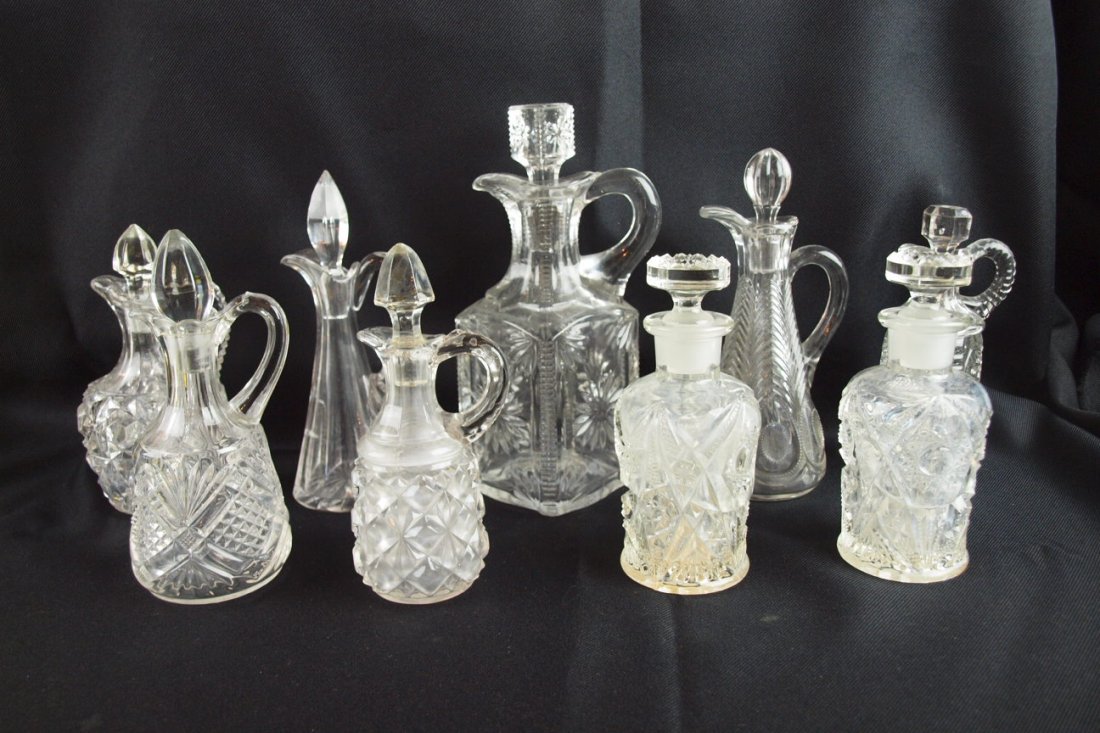 Lot of 9 cruets and bottles: Lot of 9 cruets and bottles