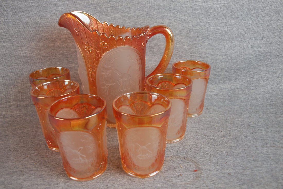 Imperial carnival glass marigold Windmill 7 piece : Imperial carnival glass marigold Windmill 7 piece water set