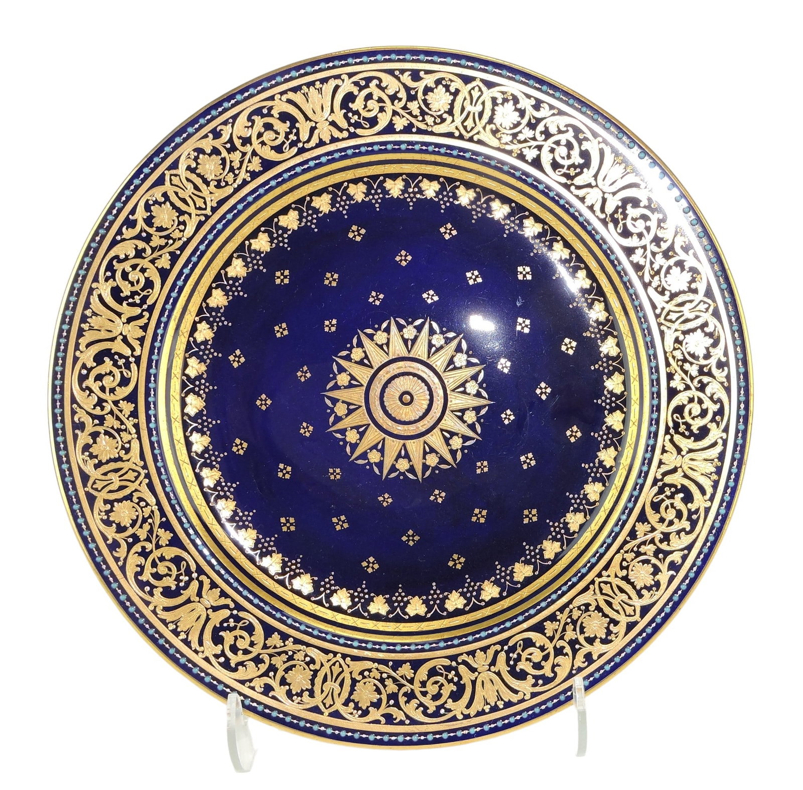 Mintons Porcelain Renaissance: Revival Cabinet Plate c.1890, decorated with 22ct gilding against a cobalt ground, 10 1/8" Catalogued and curated by Nicolaus Boston